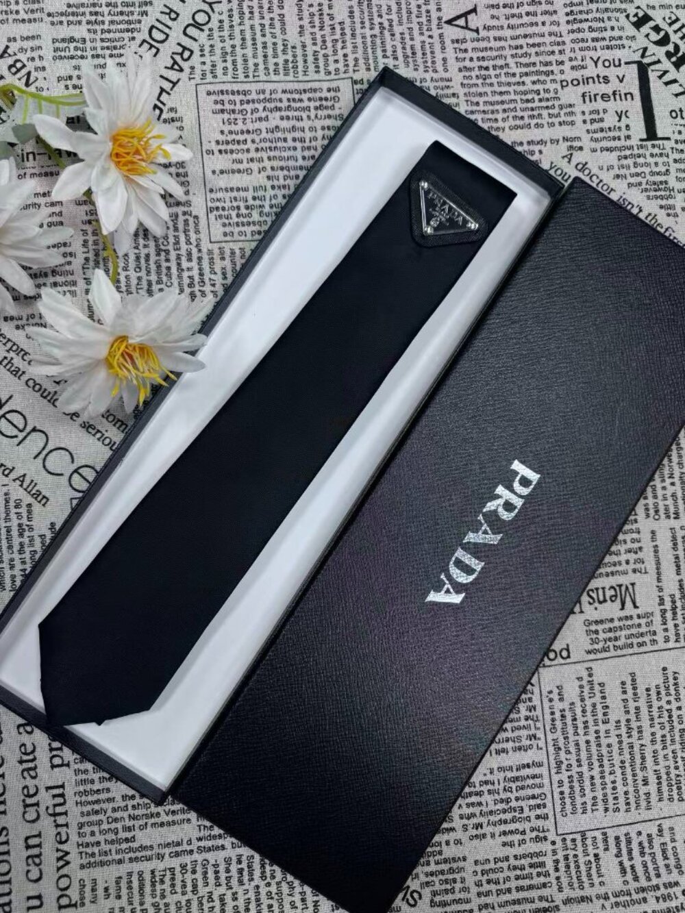 🎈 Prada Re-Nylon Gabardine Tie Black Luxury Gift Box | NWT